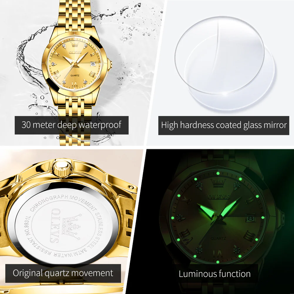 OLEVS 9931 Watch for Women Quartz Diamond Fashion Elegant Dress Ladies Watch Stainless Steel Two Tone Day Date Wrist Watches - Image 11