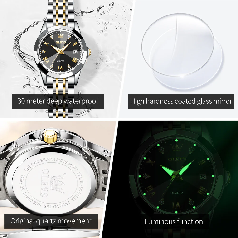 OLEVS 9931 Watch for Women Quartz Diamond Fashion Elegant Dress Ladies Watch Stainless Steel Two Tone Day Date Wrist Watches - Image 23