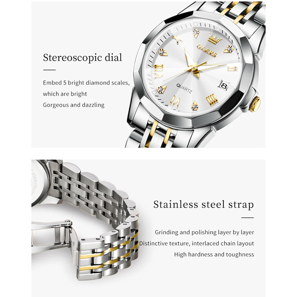 OLEVS 9931 Watch for Women Quartz Diamond Fashion Elegant Dress Ladies Watch Stainless Steel Two Tone Day Date Wrist Watches - Image 28