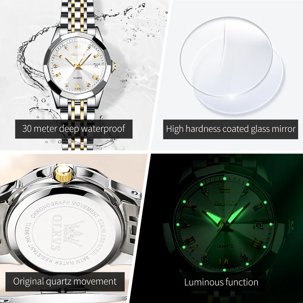 OLEVS 9931 Watch for Women Quartz Diamond Fashion Elegant Dress Ladies Watch Stainless Steel Two Tone Day Date Wrist Watches - Image 29