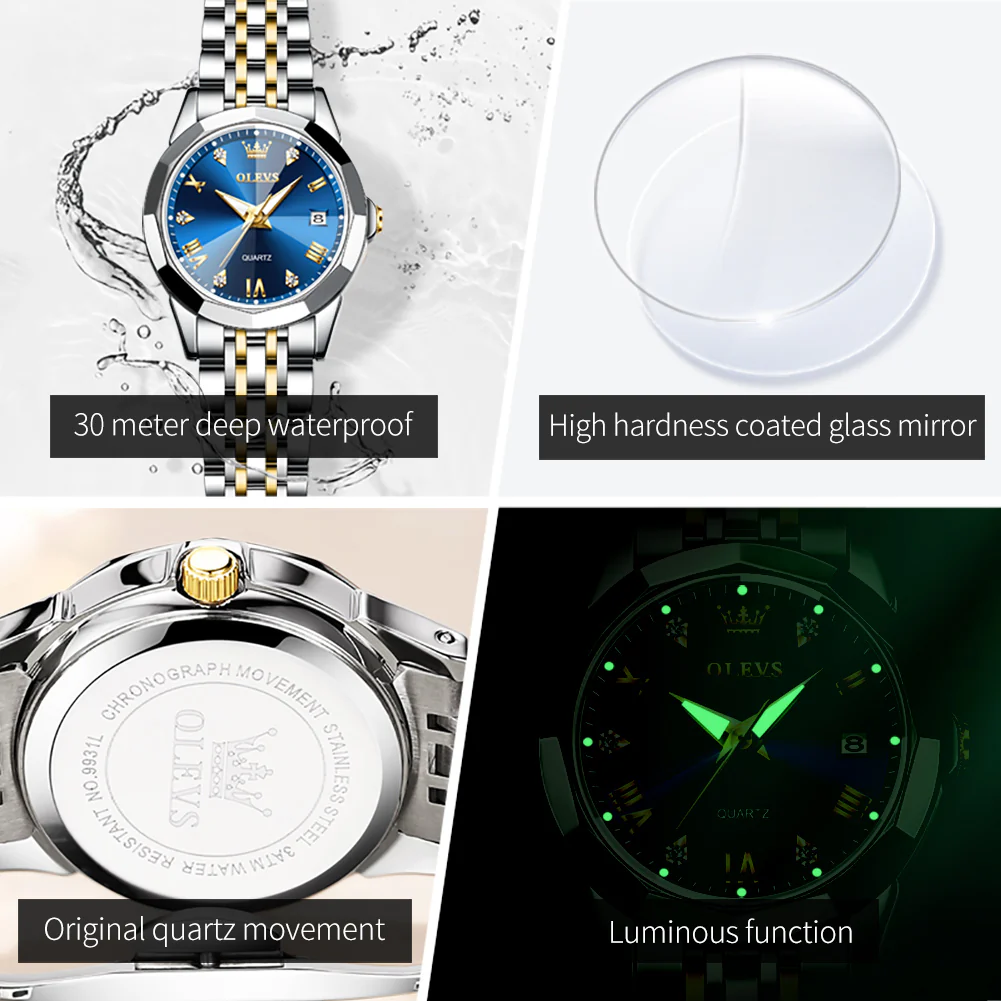 OLEVS 9931 Watch for Women Quartz Diamond Fashion Elegant Dress Ladies Watch Stainless Steel Two Tone Day Date Wrist Watches - Image 5