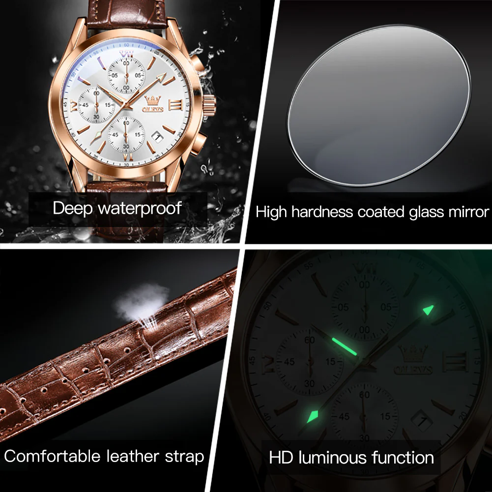 OLEVS 2872 Men's Chronograph Quartz Watches Waterproof Stainless Steel Wrist Watch - Image 29