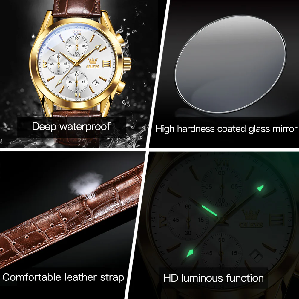 OLEVS 2872 Men's Chronograph Quartz Watches Waterproof Stainless Steel Wrist Watch - Image 5