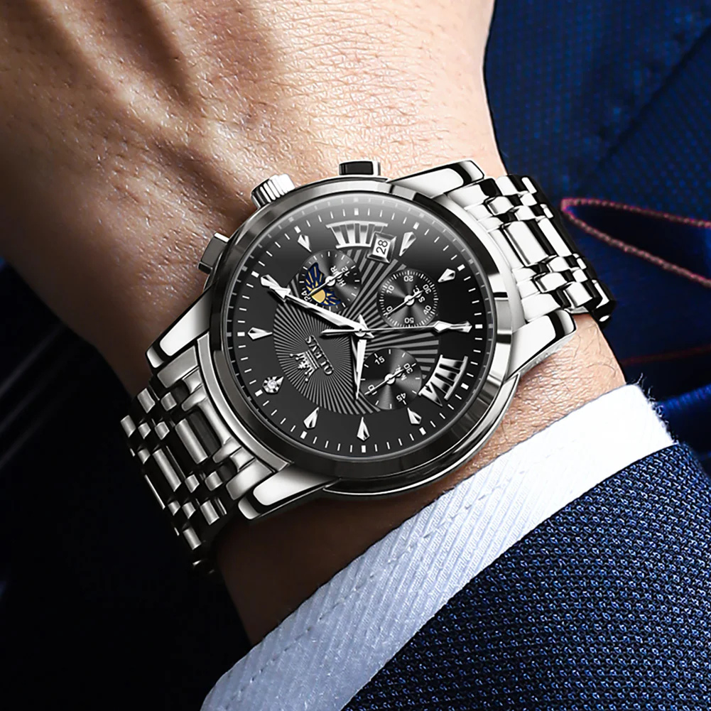 OLEVS 2892 Men's Chronograph Quartz Watches Moon phase Texture Waterproof Stainless Steel Wrist Watch - Image 10