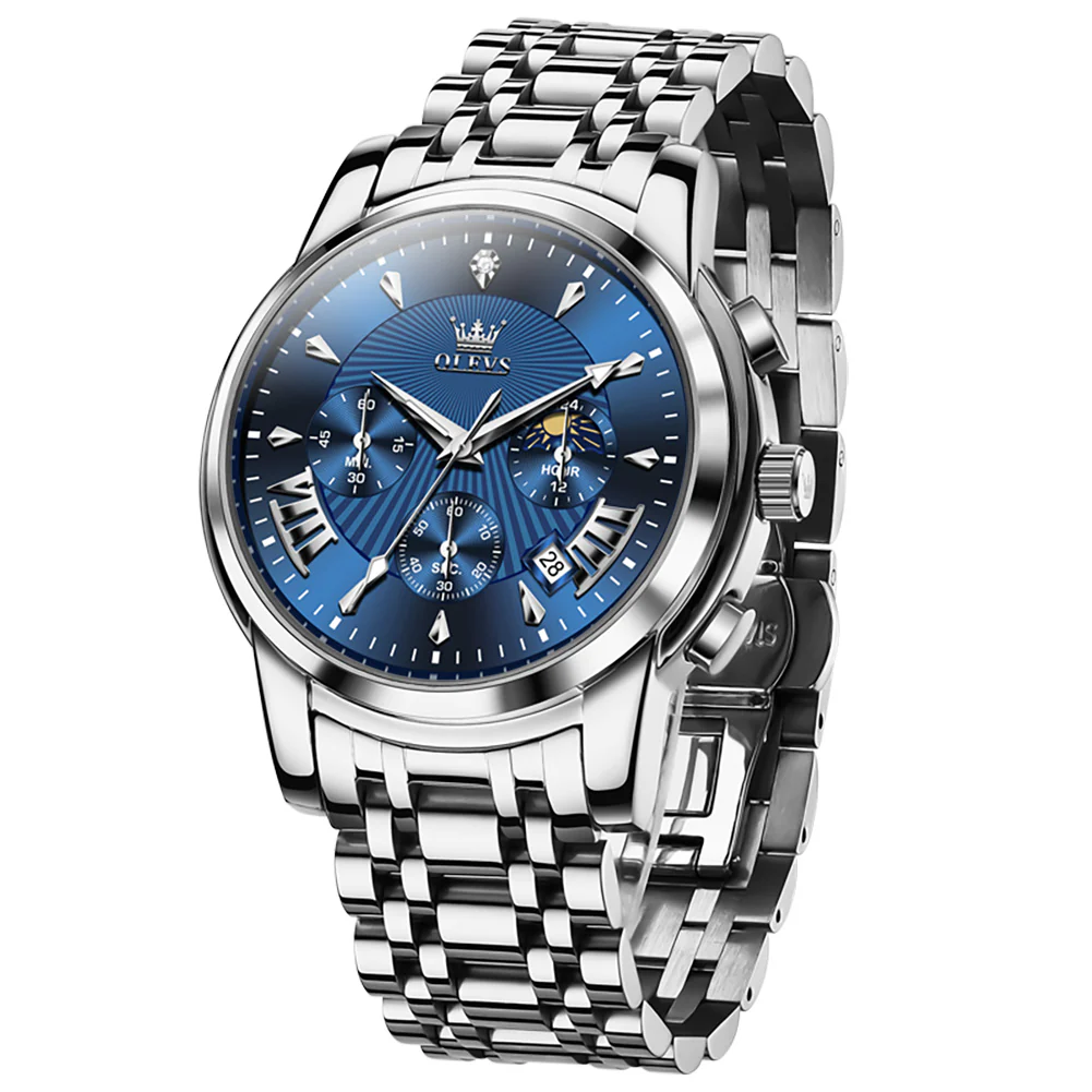 OLEVS 2892 Men's Chronograph Quartz Watches Moon phase Texture Waterproof Stainless Steel Wrist Watch - Image 13