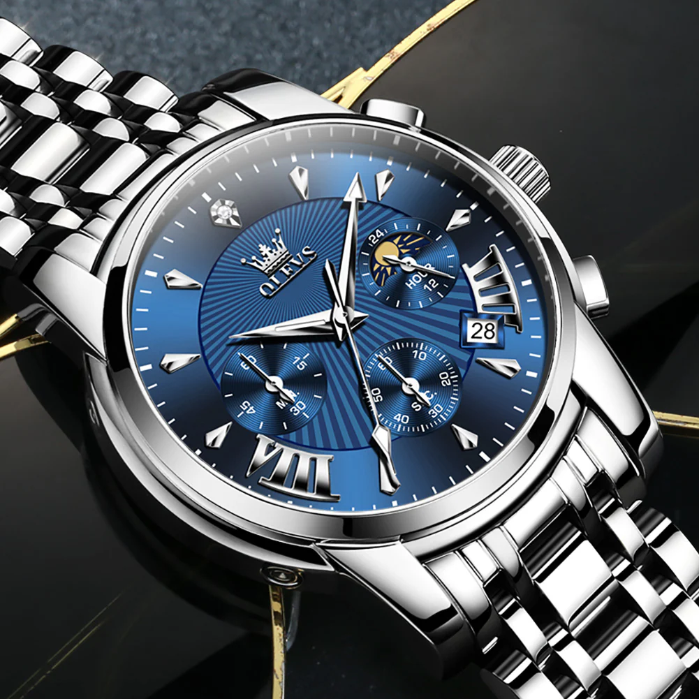 OLEVS 2892 Men's Chronograph Quartz Watches Moon phase Texture Waterproof Stainless Steel Wrist Watch - Image 14