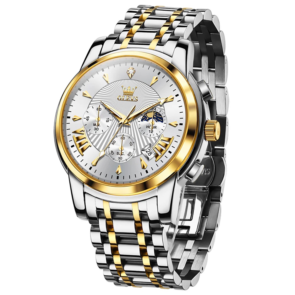 OLEVS 2892 Men's Chronograph Quartz Watches Moon phase Texture Waterproof Stainless Steel Wrist Watch - Image 19