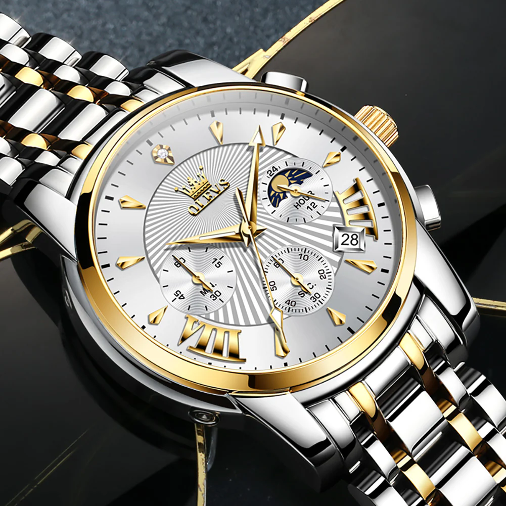 OLEVS 2892 Men's Chronograph Quartz Watches Moon phase Texture Waterproof Stainless Steel Wrist Watch - Image 20