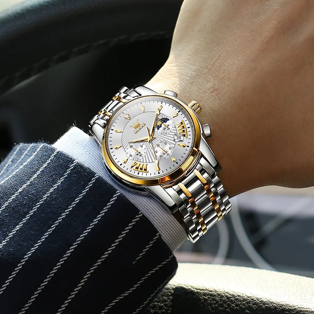 OLEVS 2892 Men's Chronograph Quartz Watches Moon phase Texture Waterproof Stainless Steel Wrist Watch - Image 21