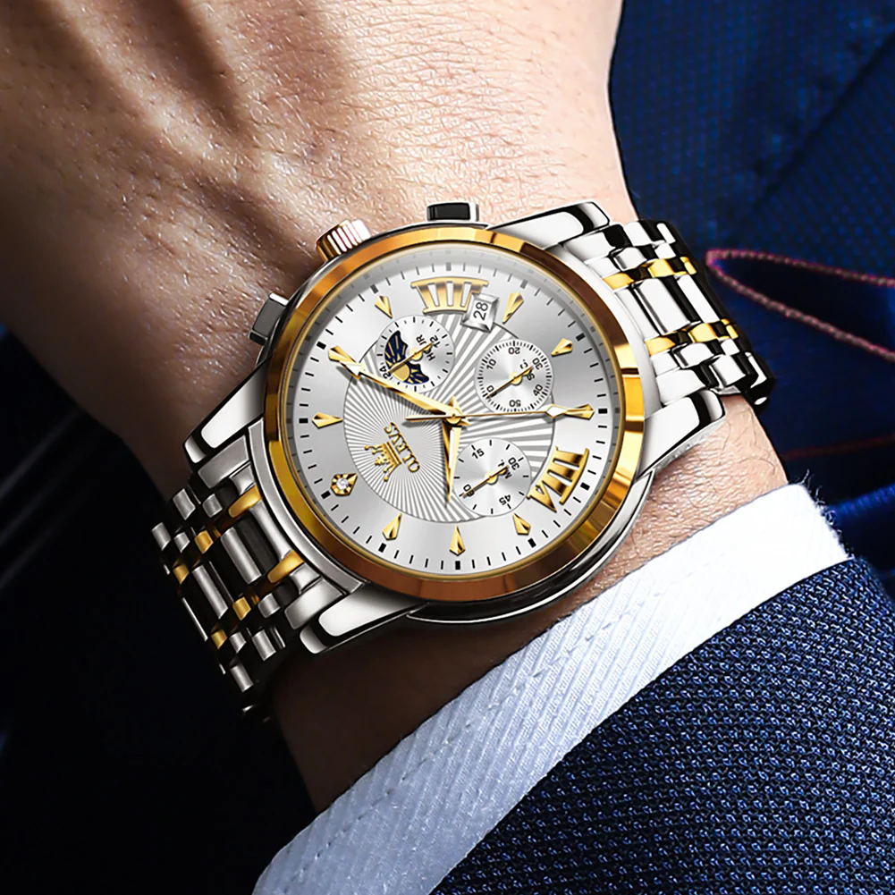 OLEVS 2892 Men's Chronograph Quartz Watches Moon phase Texture Waterproof Stainless Steel Wrist Watch - Image 22