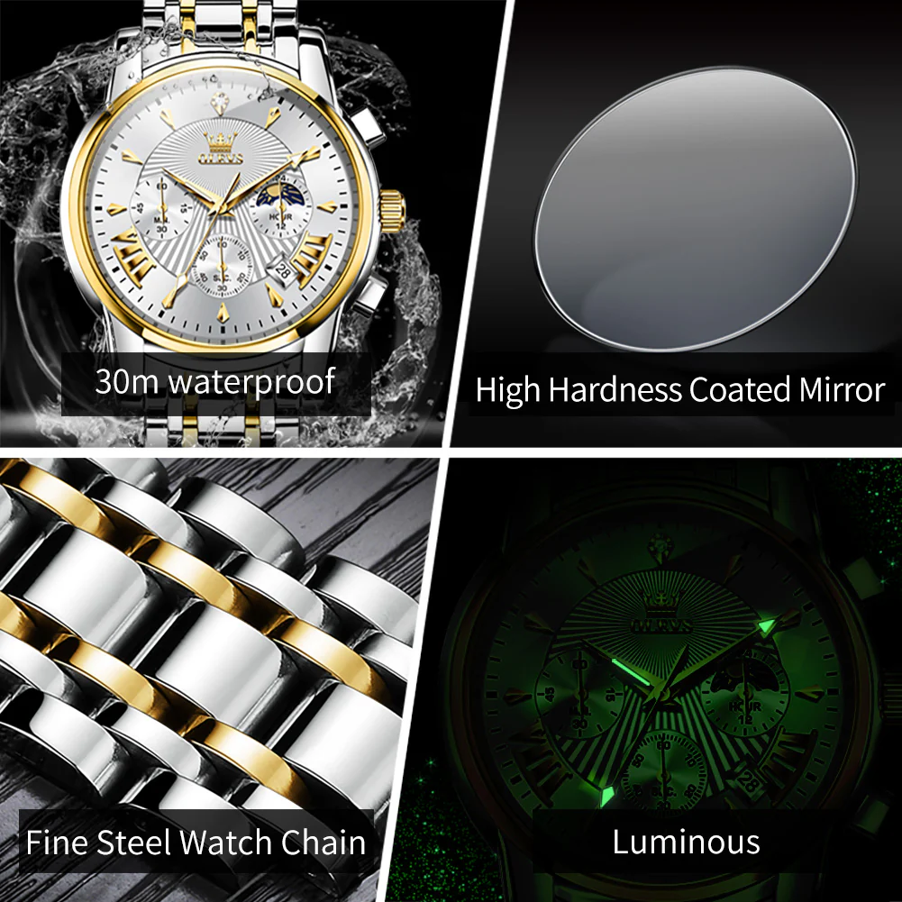 OLEVS 2892 Men's Chronograph Quartz Watches Moon phase Texture Waterproof Stainless Steel Wrist Watch - Image 23