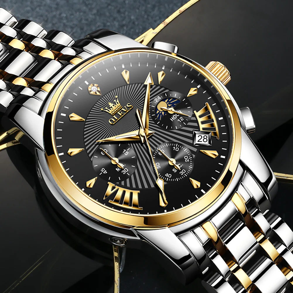OLEVS 2892 Men's Chronograph Quartz Watches Moon phase Texture Waterproof Stainless Steel Wrist Watch - Image 26