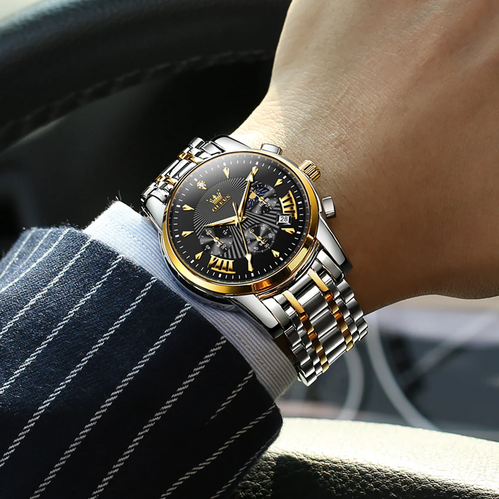 OLEVS 2892 Men's Chronograph Quartz Watches Moon phase Texture Waterproof Stainless Steel Wrist Watch - Image 27