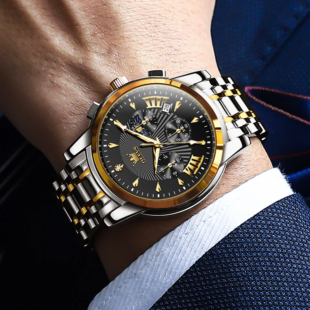 OLEVS 2892 Men's Chronograph Quartz Watches Moon phase Texture Waterproof Stainless Steel Wrist Watch - Image 28
