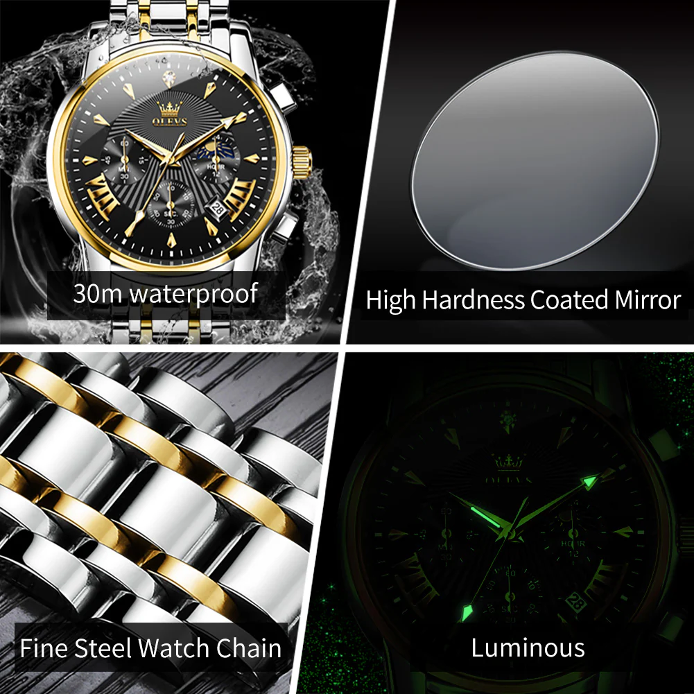 OLEVS 2892 Men's Chronograph Quartz Watches Moon phase Texture Waterproof Stainless Steel Wrist Watch - Image 29