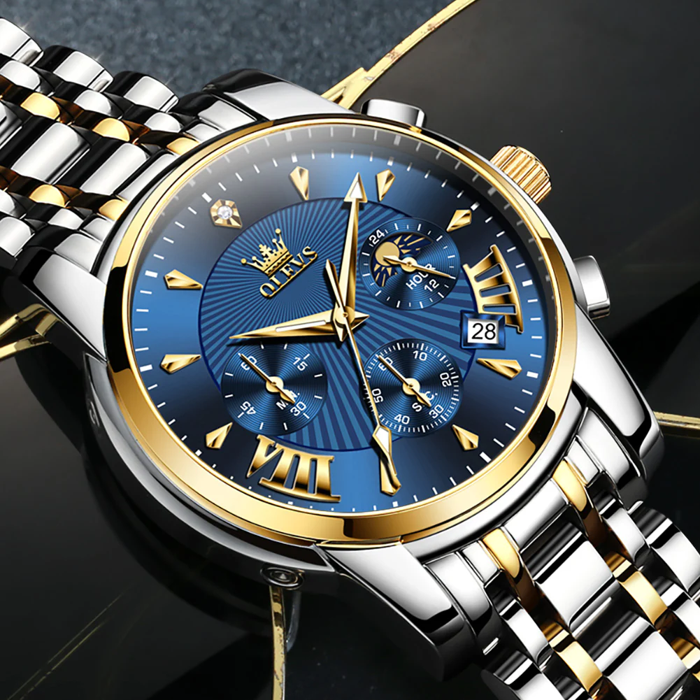 OLEVS 2892 Men's Chronograph Quartz Watches Moon phase Texture Waterproof Stainless Steel Wrist Watch - Image 32