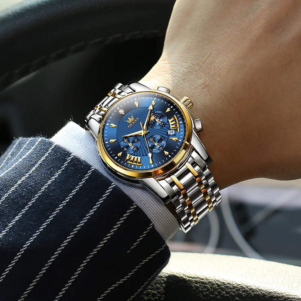 OLEVS 2892 Men's Chronograph Quartz Watches Moon phase Texture Waterproof Stainless Steel Wrist Watch - Image 33