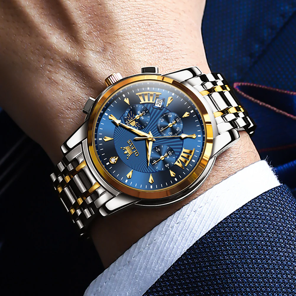 OLEVS 2892 Men's Chronograph Quartz Watches Moon phase Texture Waterproof Stainless Steel Wrist Watch - Image 34