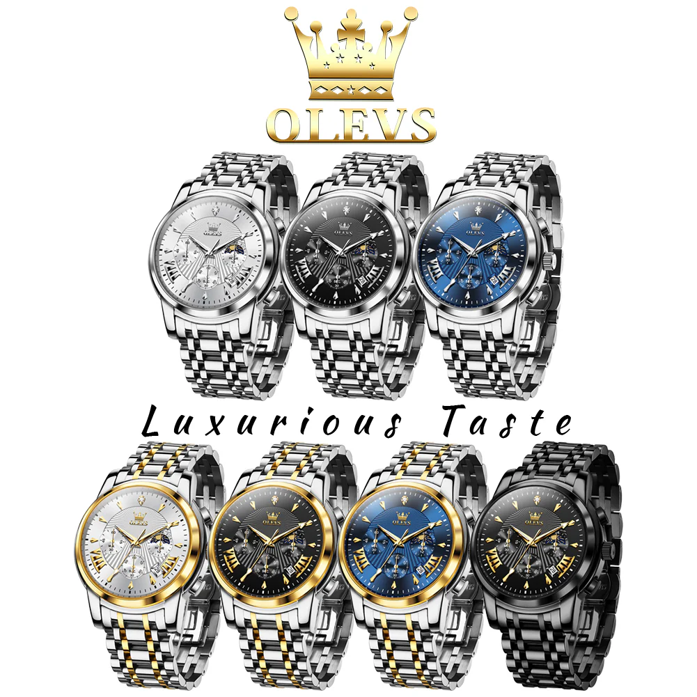 OLEVS 2892 Men's Chronograph Quartz Watches Moon phase Texture Waterproof Stainless Steel Wrist Watch - Image 36