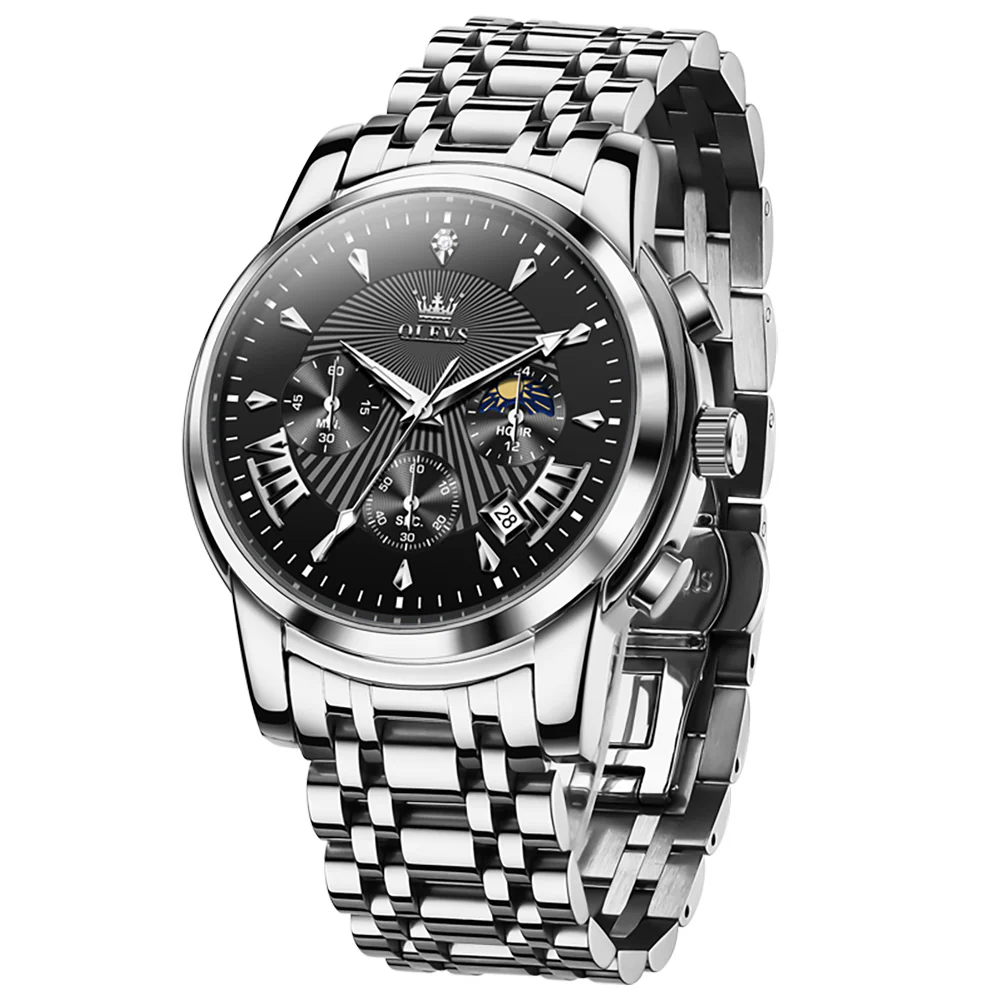 OLEVS 2892 Men's Chronograph Quartz Watches Moon phase Texture Waterproof Stainless Steel Wrist Watch - Image 7