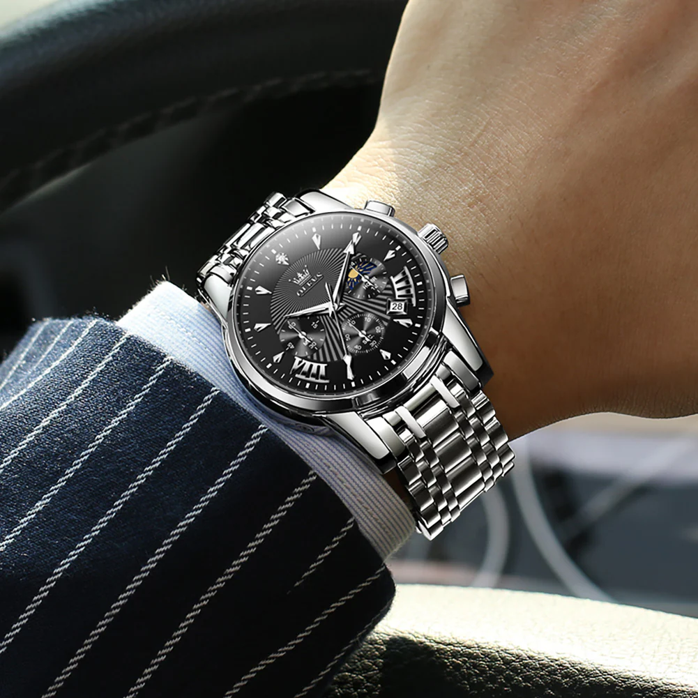 OLEVS 2892 Men's Chronograph Quartz Watches Moon phase Texture Waterproof Stainless Steel Wrist Watch - Image 9