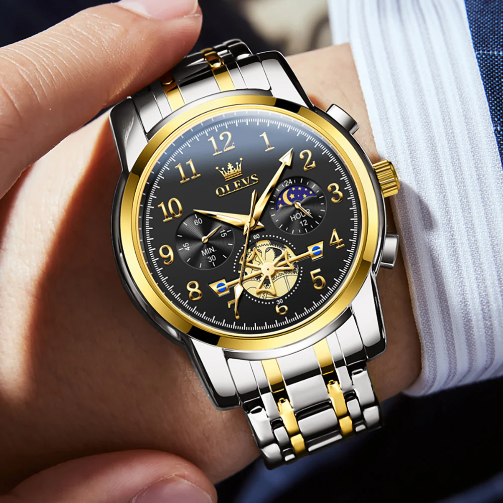 OLEVS 2900 Men's Quartz Watch with Numerals, 24-Hour and Moon Phase Sub-Dials, Chronograph, Perfect Gift - Image 14