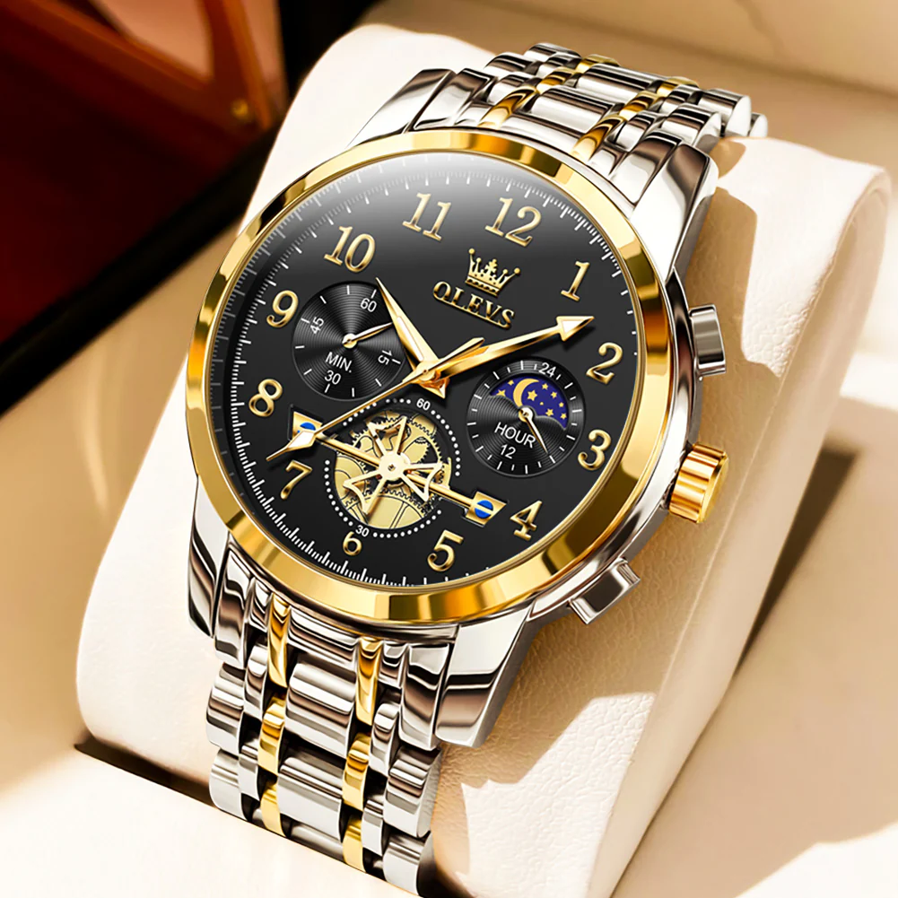 OLEVS 2900 Men's Quartz Watch with Numerals, 24-Hour and Moon Phase Sub-Dials, Chronograph, Perfect Gift - Image 16