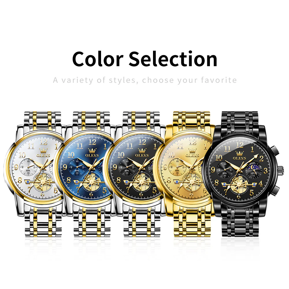 OLEVS 2900 Men's Quartz Watch with Numerals, 24-Hour and Moon Phase Sub-Dials, Chronograph, Perfect Gift - Image 18