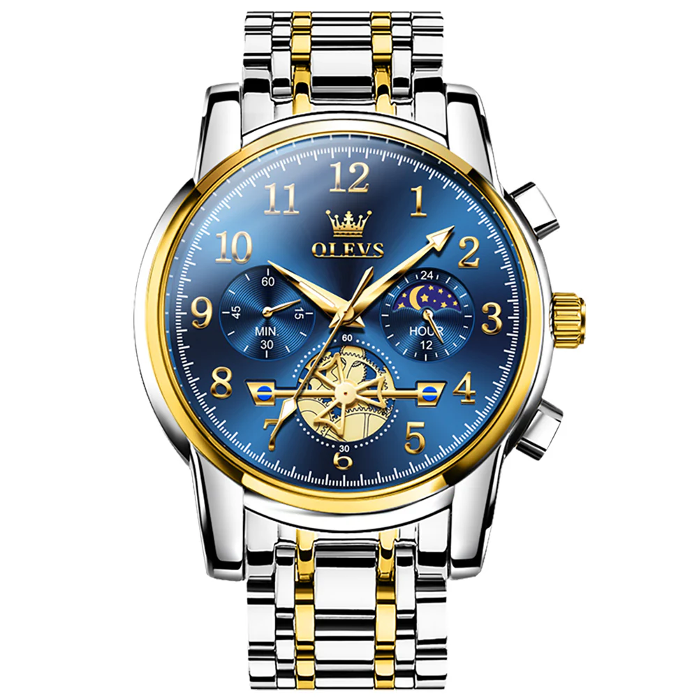 OLEVS 2900 Men's Quartz Watch with Numerals, 24-Hour and Moon Phase Sub-Dials, Chronograph, Perfect Gift - Image 19