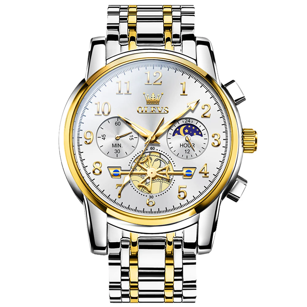 OLEVS 2900 Men's Quartz Watch with Numerals, 24-Hour and Moon Phase Sub-Dials, Chronograph, Perfect Gift - Image 25