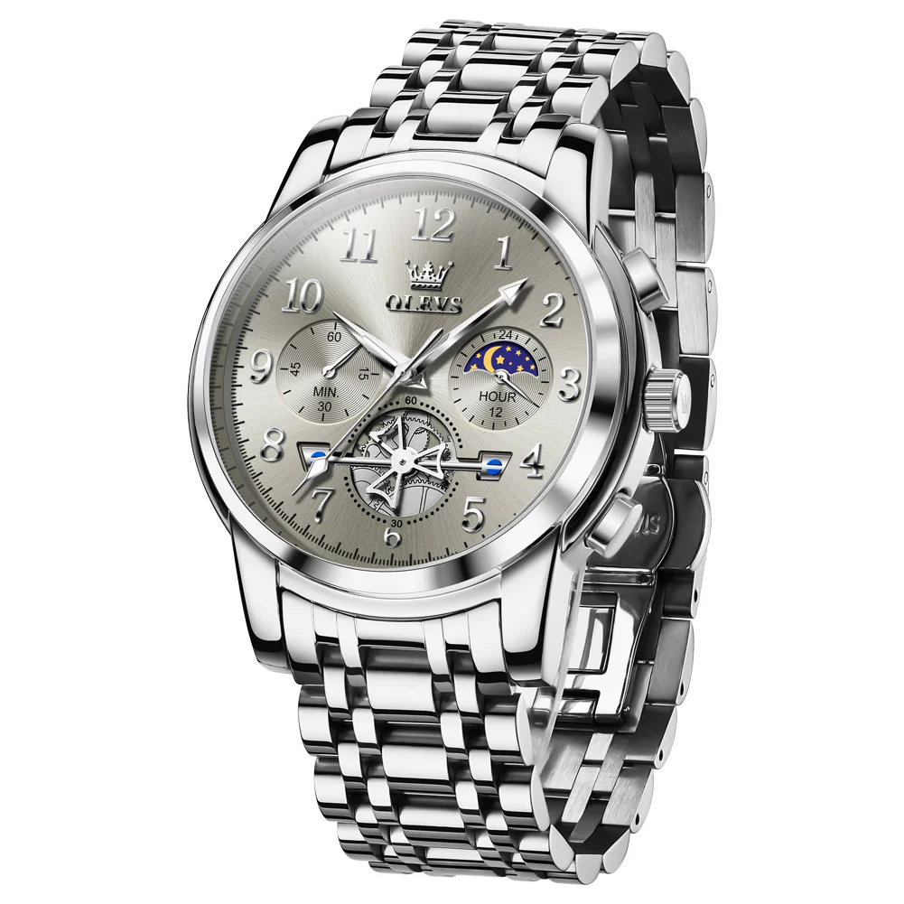 OLEVS 2900 Men's Quartz Watch with Numerals, 24-Hour and Moon Phase Sub-Dials, Chronograph, Perfect Gift - Image 32