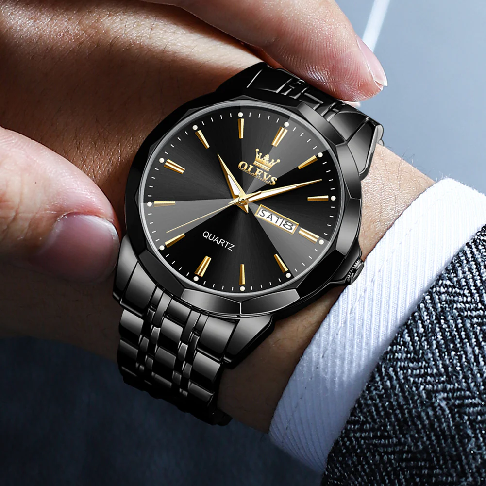 OLEVS 3615 Watches for Men,Dress Analog Quartz Mens Watch,Stainless Steel Waterproof Luminous Wristwatch,Big Face Calendar Elegant Gift for Men - Image 4