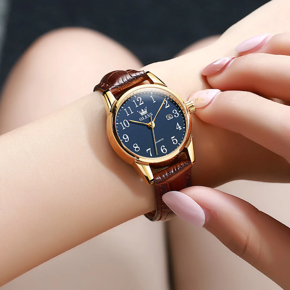 OLEVS 5566 Women Wrist Watches Ultra Thin 6.5mm Minimalist Dress Fashion Quartz Waterproof Date Day Leather Strap Slim Watches for Ladies - Image 3