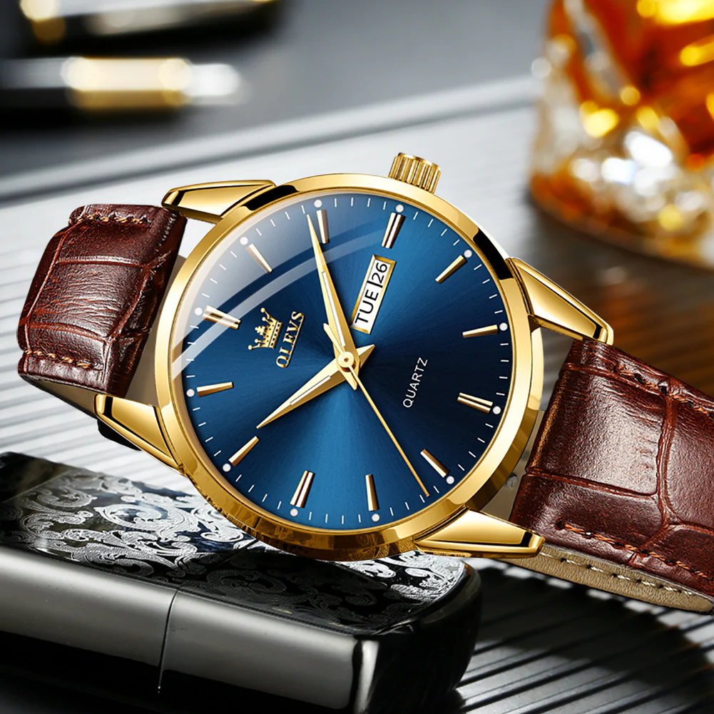 OLEVS 6898 Men's Chronograph Quartz Watch: Trendy Leather Strap Case, Day-Date Display, Waterproof Stainless Steel, Luminous Hands - Image 4