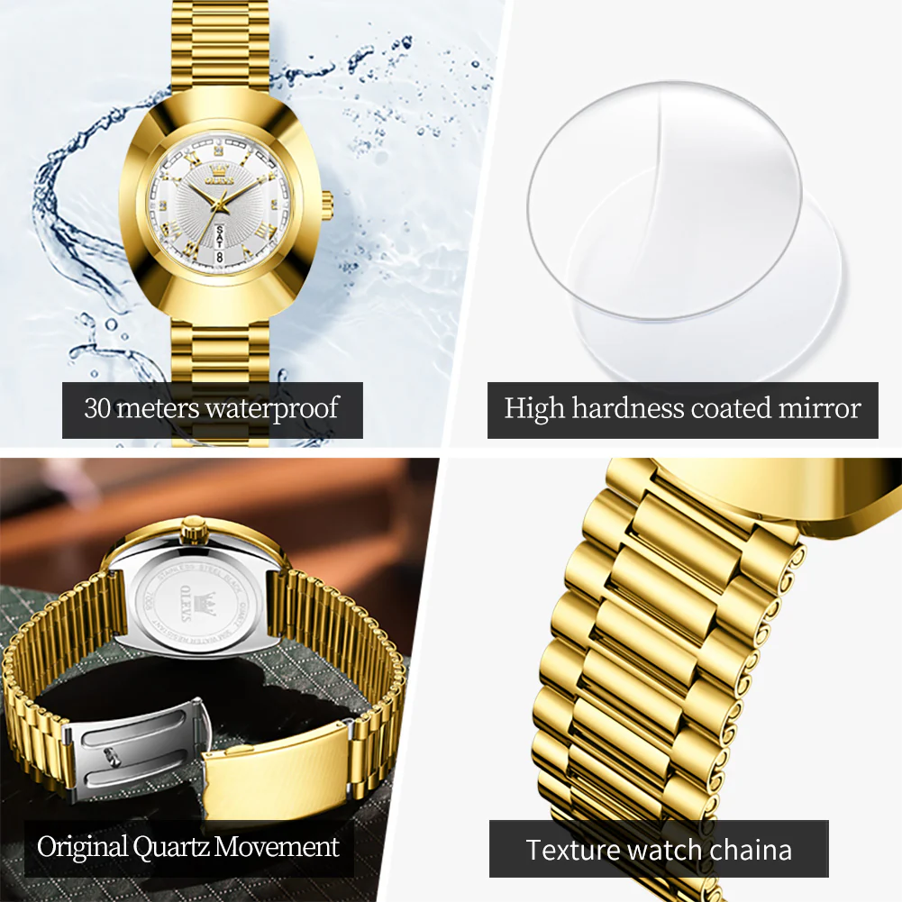 OLEVS 7008 Women's Quartz Watch with Date and Weekday Sub-Dials, Diamond Accents, Roman Numerals, 3ATM Water Resistance - Image 5