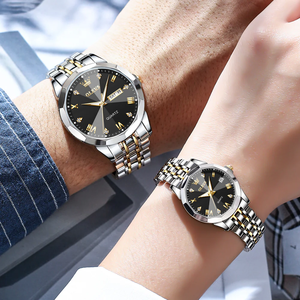 OLEVS 9931 Couple Watches His and Her Fashion Dresse Romantic Set Pair Matching Stainless Steel Strap Luminous Waterproof Wrist Watch - Image 15