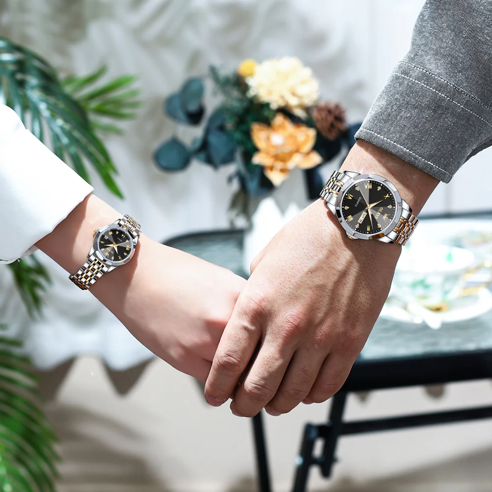 OLEVS 9931 Couple Watches His and Her Fashion Dresse Romantic Set Pair Matching Stainless Steel Strap Luminous Waterproof Wrist Watch - Image 16