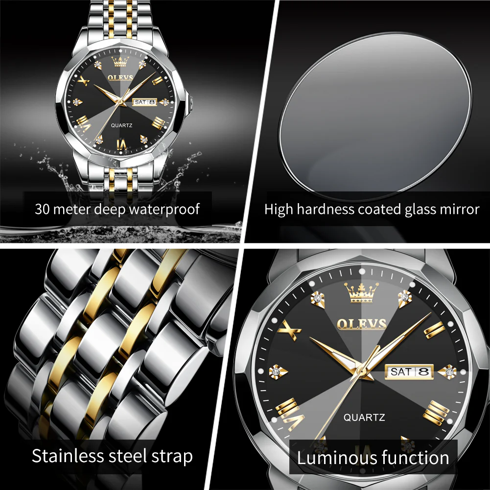 OLEVS 9931 Couple Watches His and Her Fashion Dresse Romantic Set Pair Matching Stainless Steel Strap Luminous Waterproof Wrist Watch - Image 17
