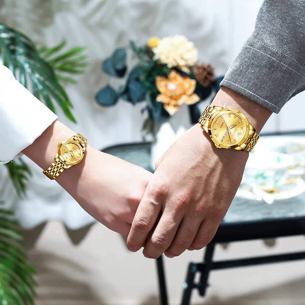 OLEVS 9931 Couple Watches His and Her Fashion Dresse Romantic Set Pair Matching Stainless Steel Strap Luminous Waterproof Wrist Watch - Image 22