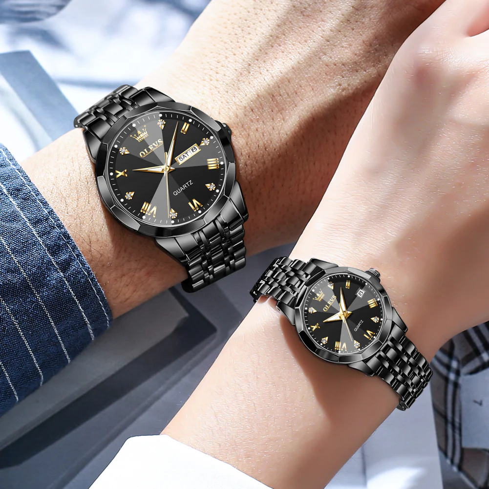 OLEVS 9931 Couple Watches His and Her Fashion Dresse Romantic Set Pair Matching Stainless Steel Strap Luminous Waterproof Wrist Watch - Image 27