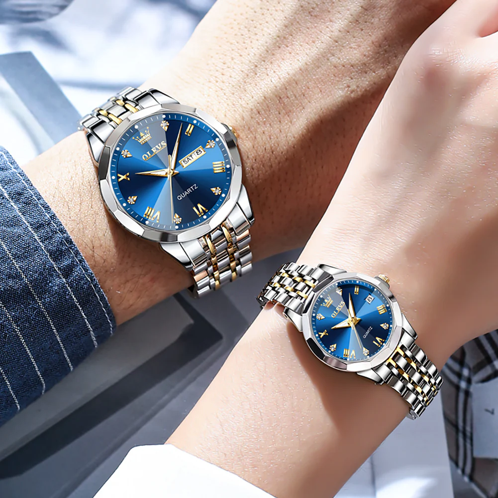 OLEVS 9931 Couple Watches His and Her Fashion Dresse Romantic Set Pair Matching Stainless Steel Strap Luminous Waterproof Wrist Watch - Image 3