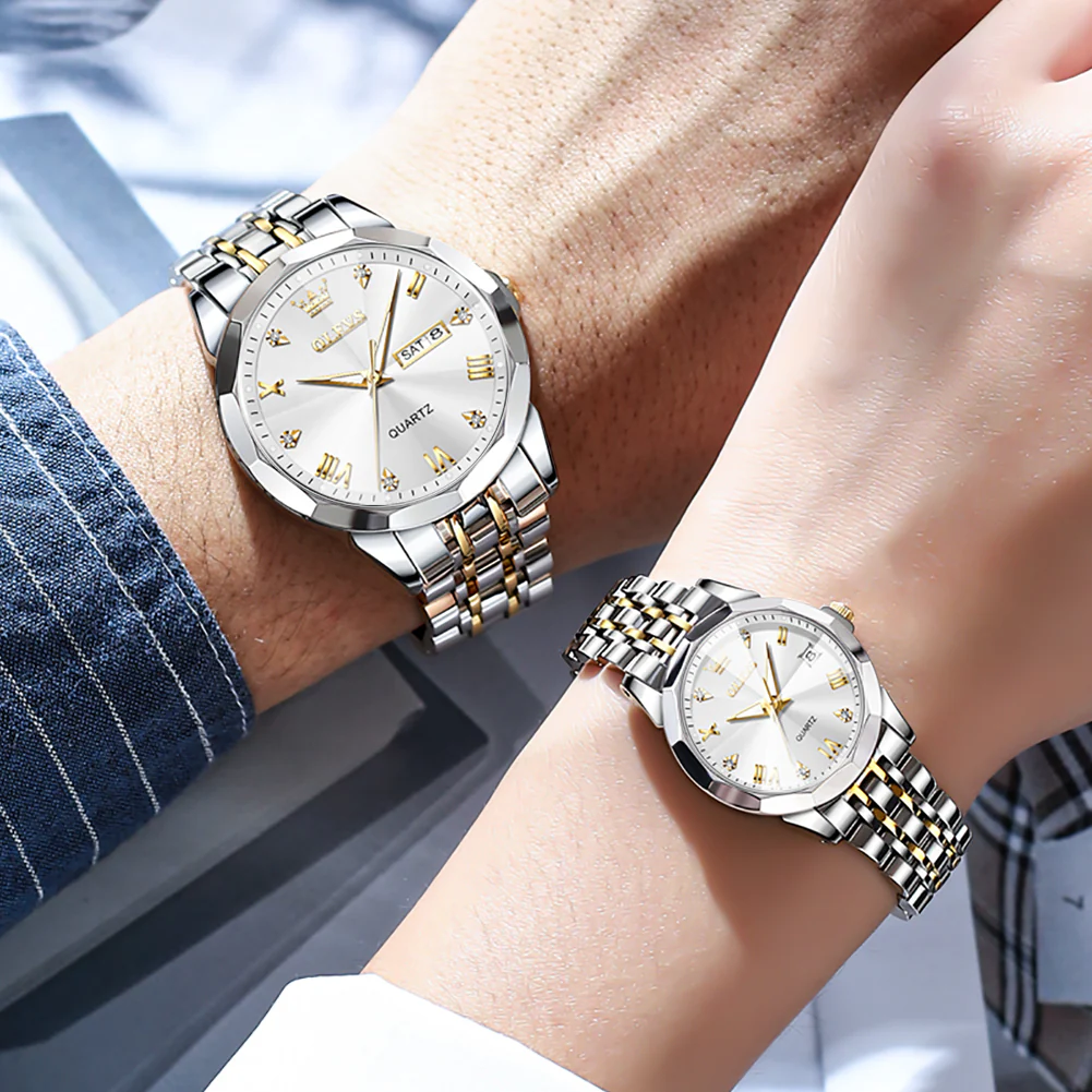 OLEVS 9931 Couple Watches His and Her Fashion Dresse Romantic Set Pair Matching Stainless Steel Strap Luminous Waterproof Wrist Watch - Image 33