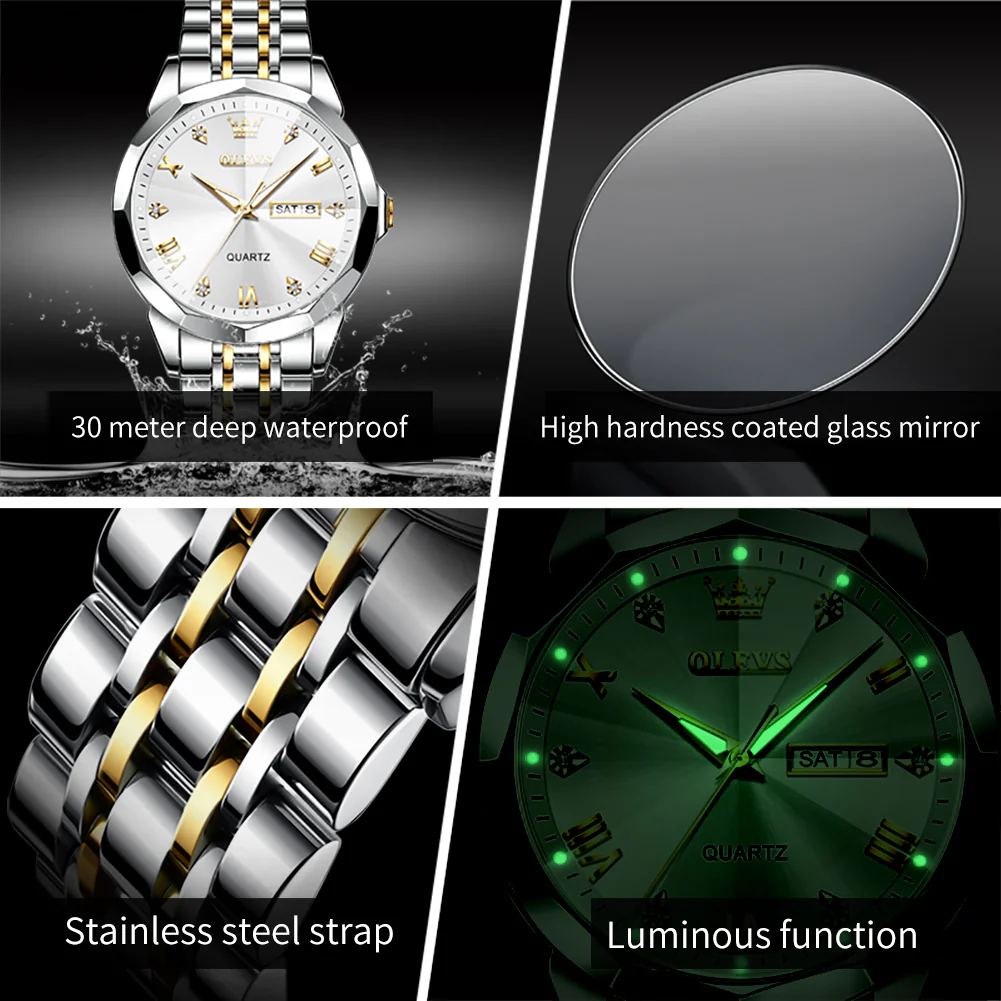 OLEVS 9931 Couple Watches His and Her Fashion Dresse Romantic Set Pair Matching Stainless Steel Strap Luminous Waterproof Wrist Watch - Image 35