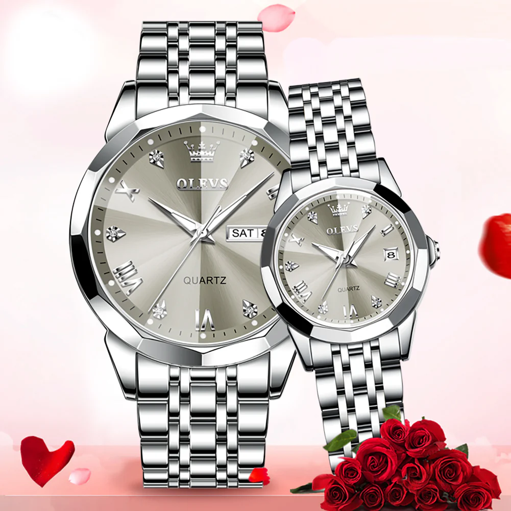 OLEVS 9931 Couple Watches His and Her Fashion Dresse Romantic Set Pair Matching Stainless Steel Strap Luminous Waterproof Wrist Watch - Image 37