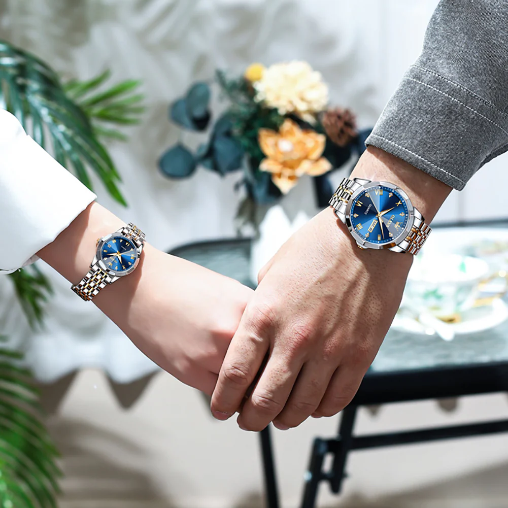 OLEVS 9931 Couple Watches His and Her Fashion Dresse Romantic Set Pair Matching Stainless Steel Strap Luminous Waterproof Wrist Watch - Image 4