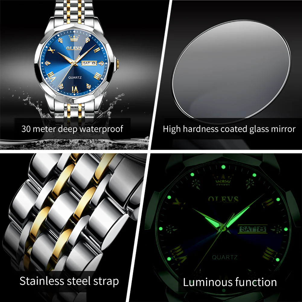 OLEVS 9931 Couple Watches His and Her Fashion Dresse Romantic Set Pair Matching Stainless Steel Strap Luminous Waterproof Wrist Watch - Image 5