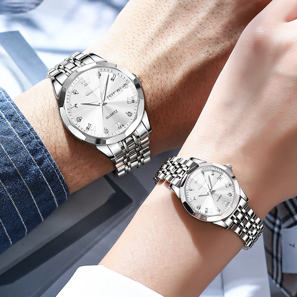 OLEVS 9931 Couple Watches His and Her Fashion Dresse Romantic Set Pair Matching Stainless Steel Strap Luminous Waterproof Wrist Watch - Image 9