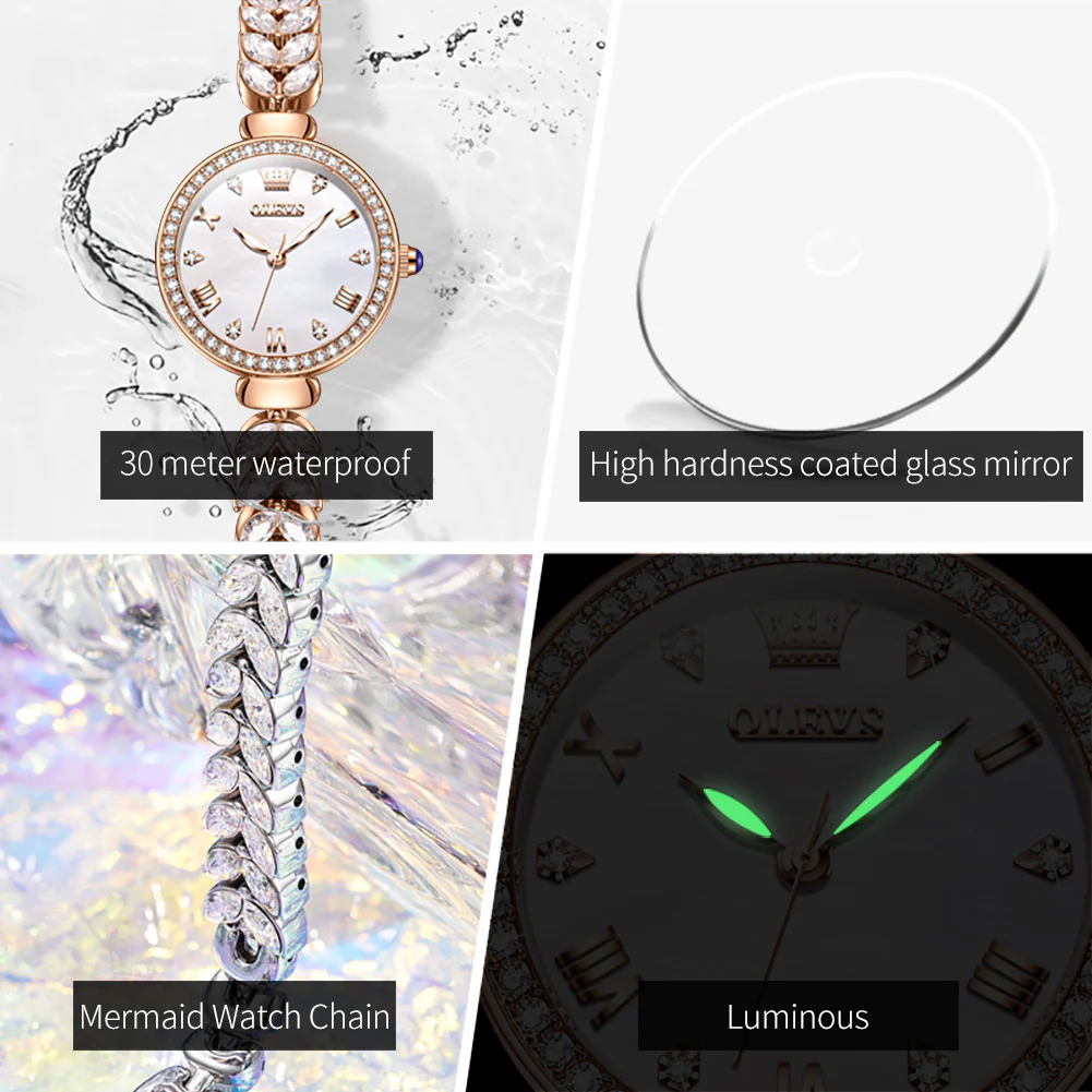 OLEVS 9971 Mermaid Full Diamond Quartz Women's Watch: Waterproof, Luminous, Fully Diamond-Set, Mermaid-Themed Design. - Image 11