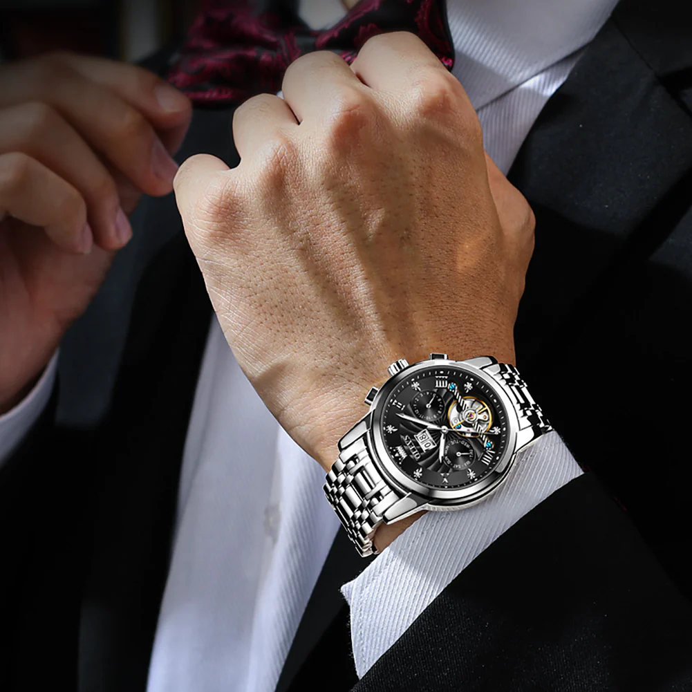 OLEVS 9910 Automatic Watches for Men Gold Luxury Dress Wrist Watch Self Winding Mechanical Skeleton Tourbillon Watch - Image 17