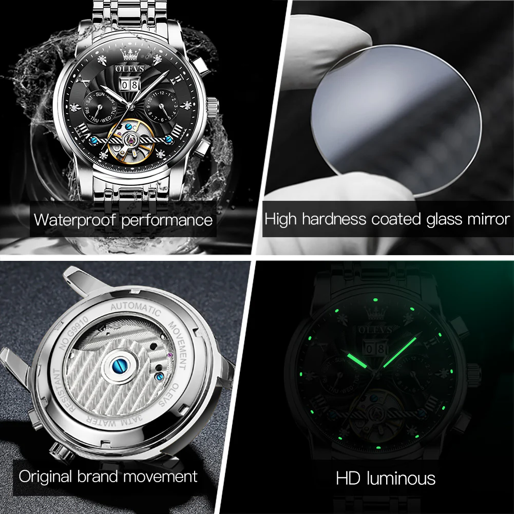 OLEVS 9910 Automatic Watches for Men Gold Luxury Dress Wrist Watch Self Winding Mechanical Skeleton Tourbillon Watch - Image 20